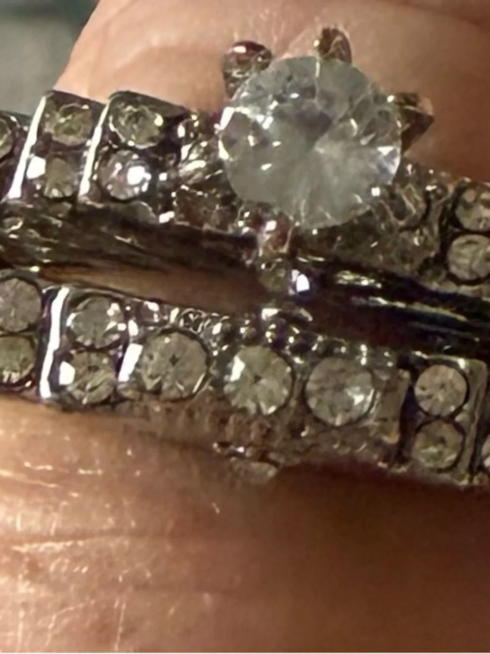 Silver Heart Ring with Blue Stones and Crown Accent